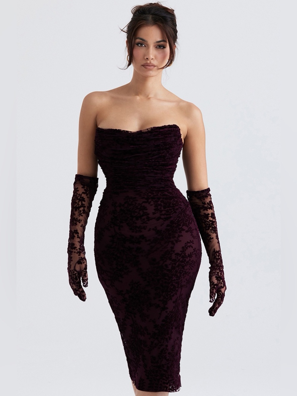 HOUSE OF CB ISADORA Black Cherry Devore Corset Dress, BRAND NEW WITH TAG,XS,$269